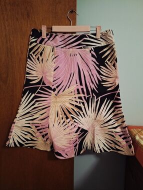Gap Stretch Floral Palm Print A-Line Skirt in Black and Pink Women's Size 10